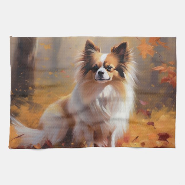 Papillon in Autumn Leaves Fall Inspire  Tea Towel (Horizontal)