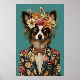 Papillon In Suit Poster, Papillon Portrait Poster