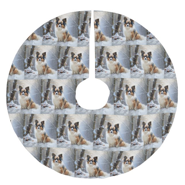 Papillon Let It Snow Christmas  Brushed Polyester Tree Skirt (Front)