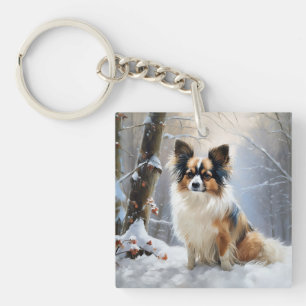 Papillon Let It Snow Christmas  Key Ring