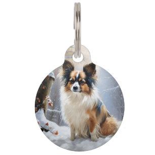 Papillon Let It Snow Christmas Pet Tag
