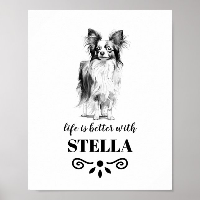 Papillon Life is better with Custom Dog Name Poster (Front)