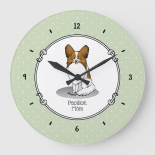 Papillon Mum Pap Mum (white & sable) Cute Dog Mum Large Clock