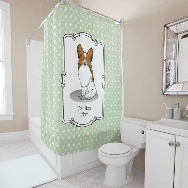 Papillon Mum Pap Mum (white & sable) Cute Dog Mum Shower Curtain (In Situ)