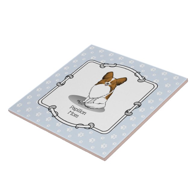 Papillon Mum Pap Mum (white & sable) Cute Dog Mum Tile (Side)
