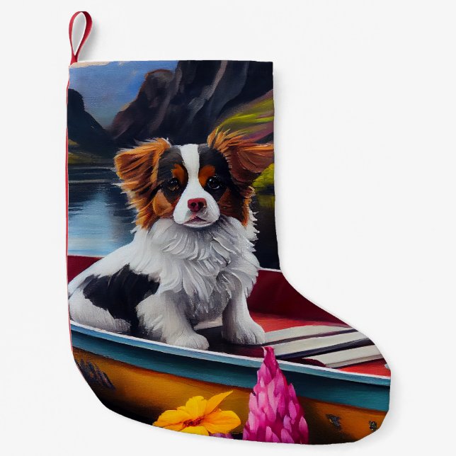 Papillon on a Paddle: A Scenic Adventure Small Christmas Stocking (Front)