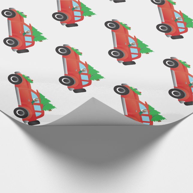 Papillon or Long-haired Chi driving Christmas car Wrapping Paper (Corner)