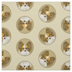 Papillon Painting Lemon and White Original Dog Art Fabric