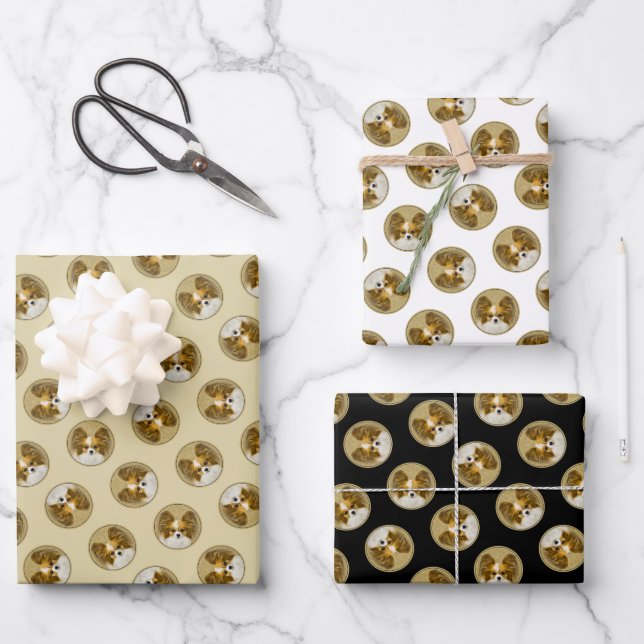 Papillon Painting Lemon and White Original Dog Art Wrapping Paper Sheet (Front)