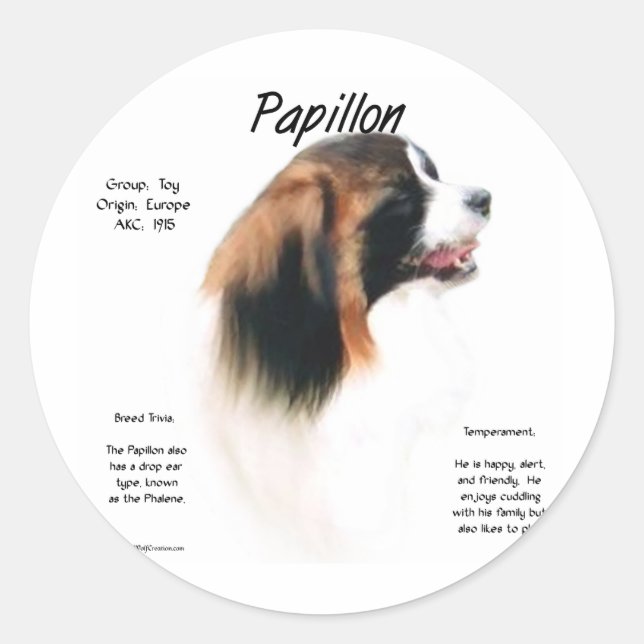 Papillon (Phalene) History Design Classic Round Sticker (Front)