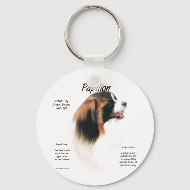 Papillon (Phalene) History Design Key Ring (Front)