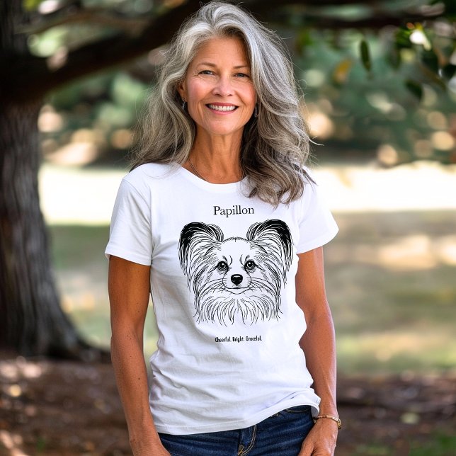 Papillon Portrait Black Line Illustration T-Shirt (Creator Uploaded)