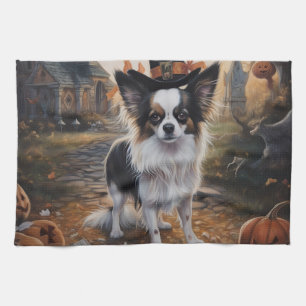 Papillon Pumpkins Halloween Scary  Tea Towel