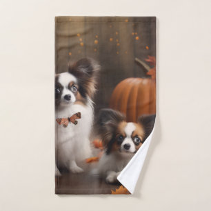 Papillon Puppy Autumn Delight Pumpkin Bath Towel Set
