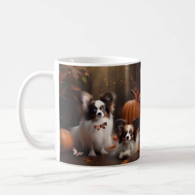 Papillon Puppy Autumn Delight Pumpkin Coffee Mug (Left)