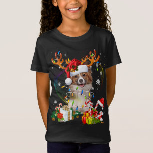 Papillon Reindeer Christmas Lights Funny Dog Xmas T-Shirt