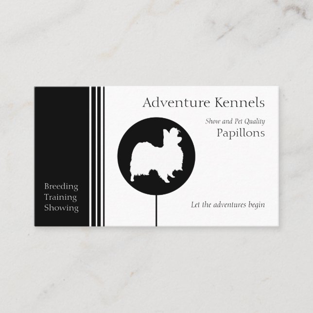 Papillon Silhouette Modern Black White Business Card (Front)
