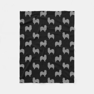 Papillon Silhouettes Pattern Grey and White Fleece Blanket