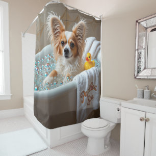 Papillon Sloppy Sleepy Cute Funny Shower Curtain