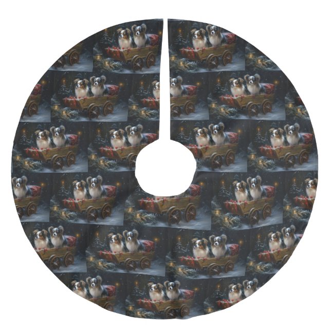 Papillon Snowy Sleigh Christmas Decor  Brushed Polyester Tree Skirt (Front)