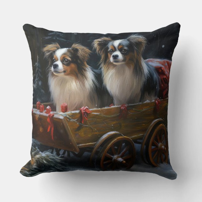 Papillon Snowy Sleigh Christmas Decor  Cushion (Front)