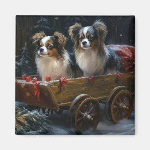Papillon Snowy Sleigh Christmas Decor Magnet