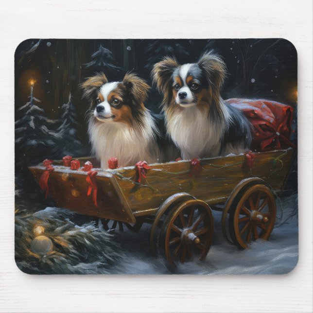 Papillon Snowy Sleigh Christmas Decor  Mouse Pad (Front)