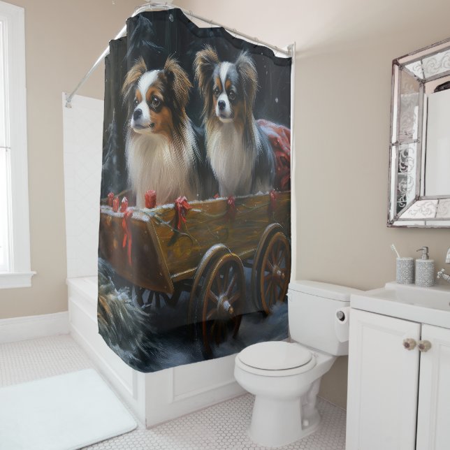 Papillon Snowy Sleigh Christmas Decor  Shower Curtain (In Situ)