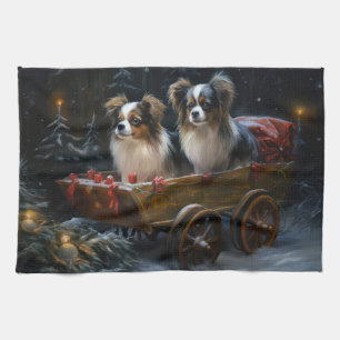 Papillon Snowy Sleigh Christmas Decor  Tea Towel