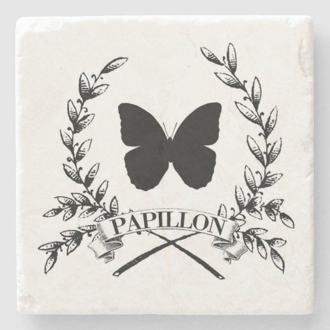 Papillon Square Stone Coaster (Front)