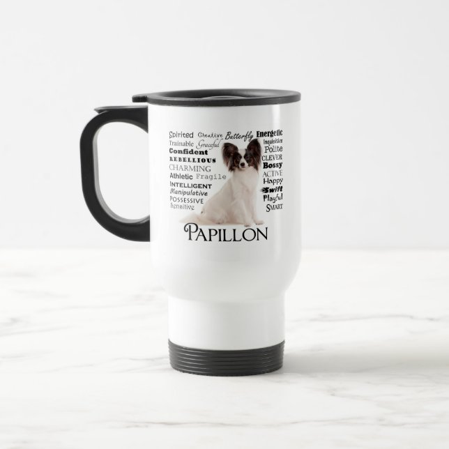 Papillon Traits Travel Mug (Left)