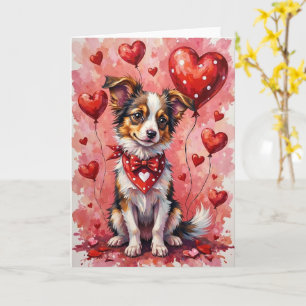 Papillon Valentine’s Day Dog with Hearts Red Card