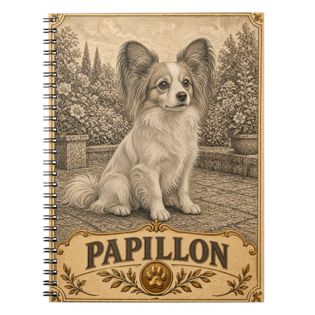 Papillon, Vintage Heritage Dog Notebook (Front)