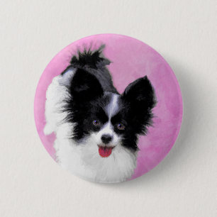 Papillon (White and Black) Painting - Dog Art 6 Cm Round Badge