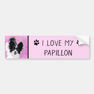 Papillon (White and Black) Painting - Dog Art Bumper Sticker