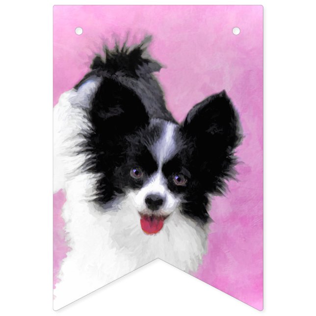 Papillon (White and Black) Painting - Dog Art Bunting (First Flag)