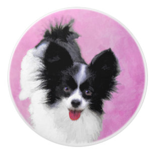 Papillon (White and Black) Painting - Dog Art Ceramic Knob