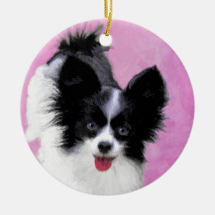 Papillon (White and Black) Painting - Dog Art Ceramic Tree Decoration