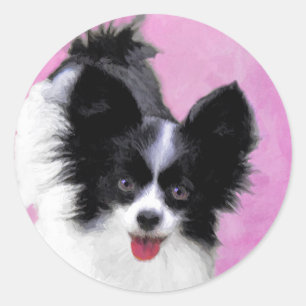 Papillon (White and Black) Painting - Dog Art Classic Round Sticker