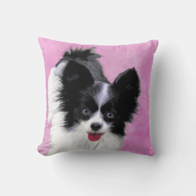 Papillon (White and Black) Painting - Dog Art Cushion (Front)