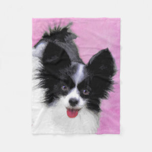 Papillon (White and Black) Painting - Dog Art Fleece Blanket