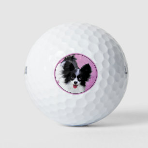 Papillon (White and Black) Painting - Dog Art Golf Balls