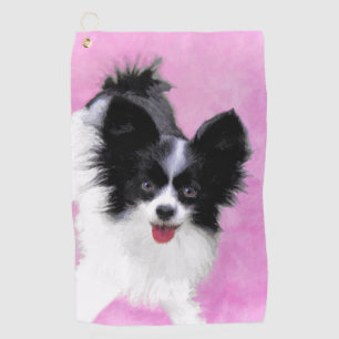 Papillon (White and Black) Painting - Dog Art Golf Towel