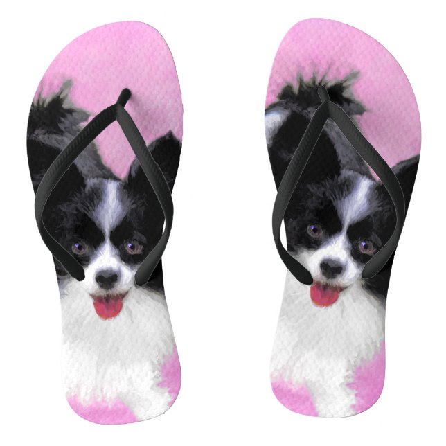 Papillon (White and Black) Painting - Dog Art Jandals (Footbed)