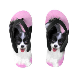 Papillon (White and Black) Painting - Dog Art Kid's Jandals