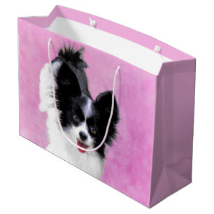 Papillon (White and Black) Painting - Dog Art Large Gift Bag