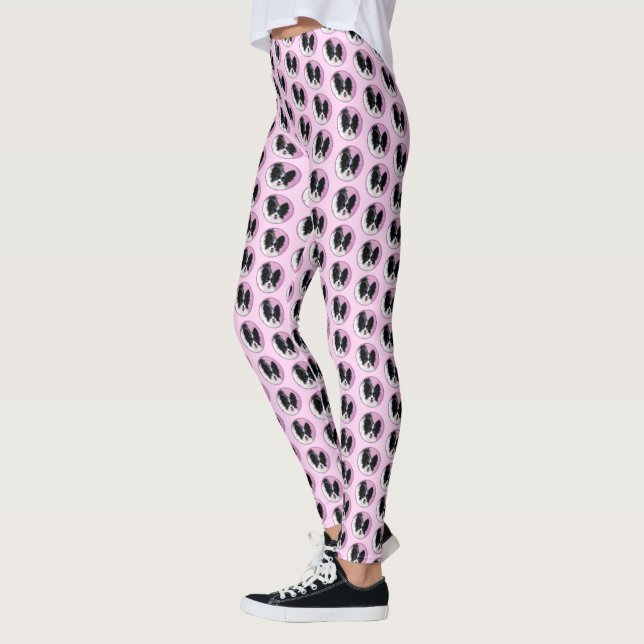 Papillon (White and Black) Painting - Dog Art Leggings (Left)