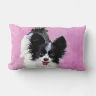 Papillon (White and Black) Painting - Dog Art Lumbar Cushion