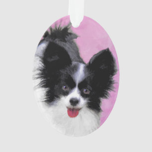 Papillon (White and Black) Painting - Dog Art Ornament