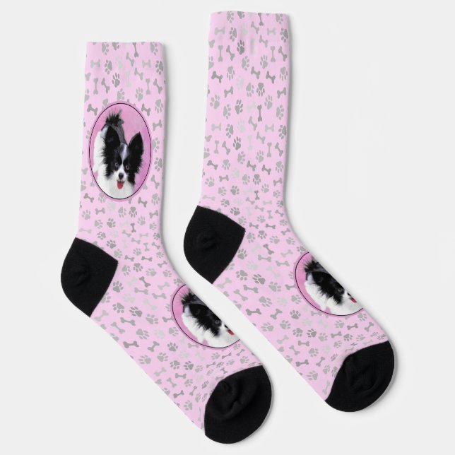 Papillon (White and Black) Painting - Dog Art Socks (Right)